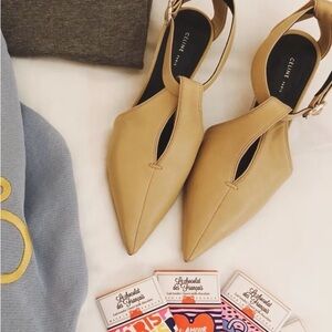 Celine Tan Pointed Leather Slingback Heels